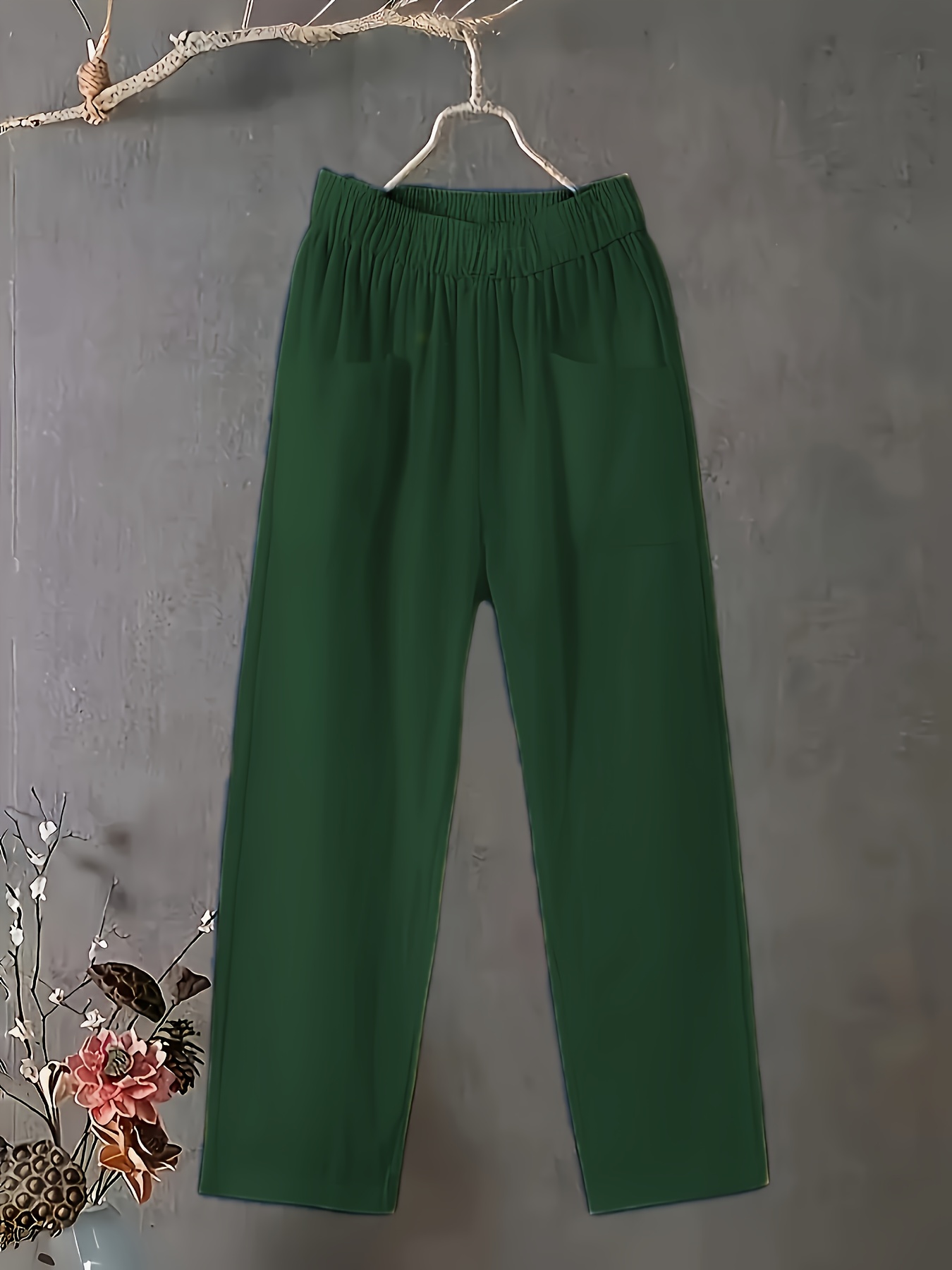 Women's Plus Size Lightweight Straight-Leg Pants - Casual White Harem Style, Elastic Waistband, Polyester, Machine Washable for Spring/Summer/Fall