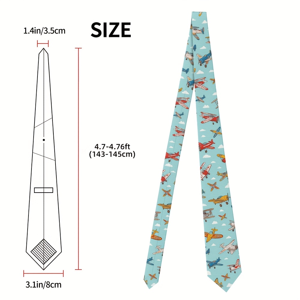 TEMU 1pc Men's Aviation-themed Tie With Airplanes & Helicopters Print, 8cm Polyester, Easy To Wash & , Perfect For Daily Wear, Holiday Occasions, And