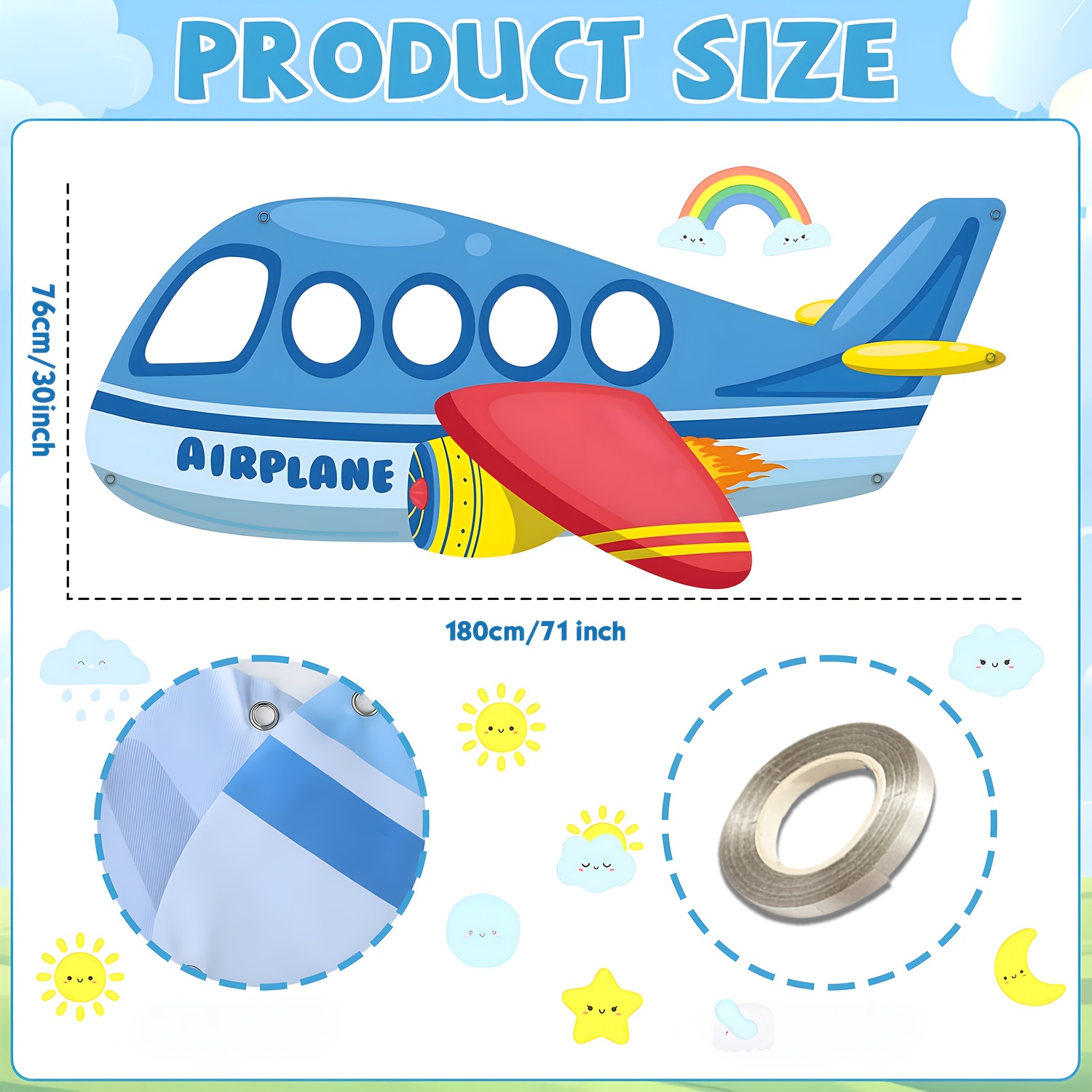 TEMU 2d Flat, 1pc Large Airplane-shaped Photo Backdrop Banner & Selfie Stand Suitable For Birthday Parties, Helicopter/airplane Themed Decorations,