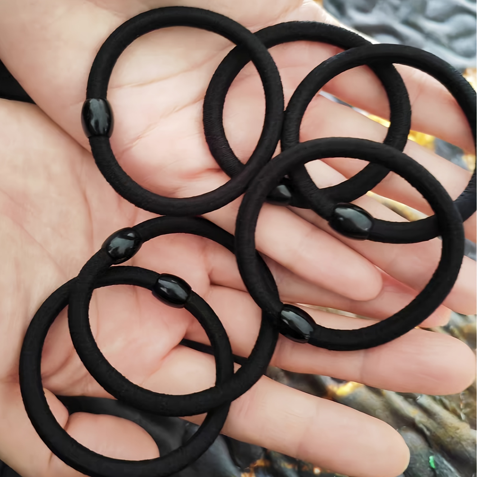 Hair Ties Rubber Beaded Elastic Black 24 Pack for Thick Hair Elegant Super Stretchy, Hair Elastic Rubber Bands – Snag Free Damage  main image 2