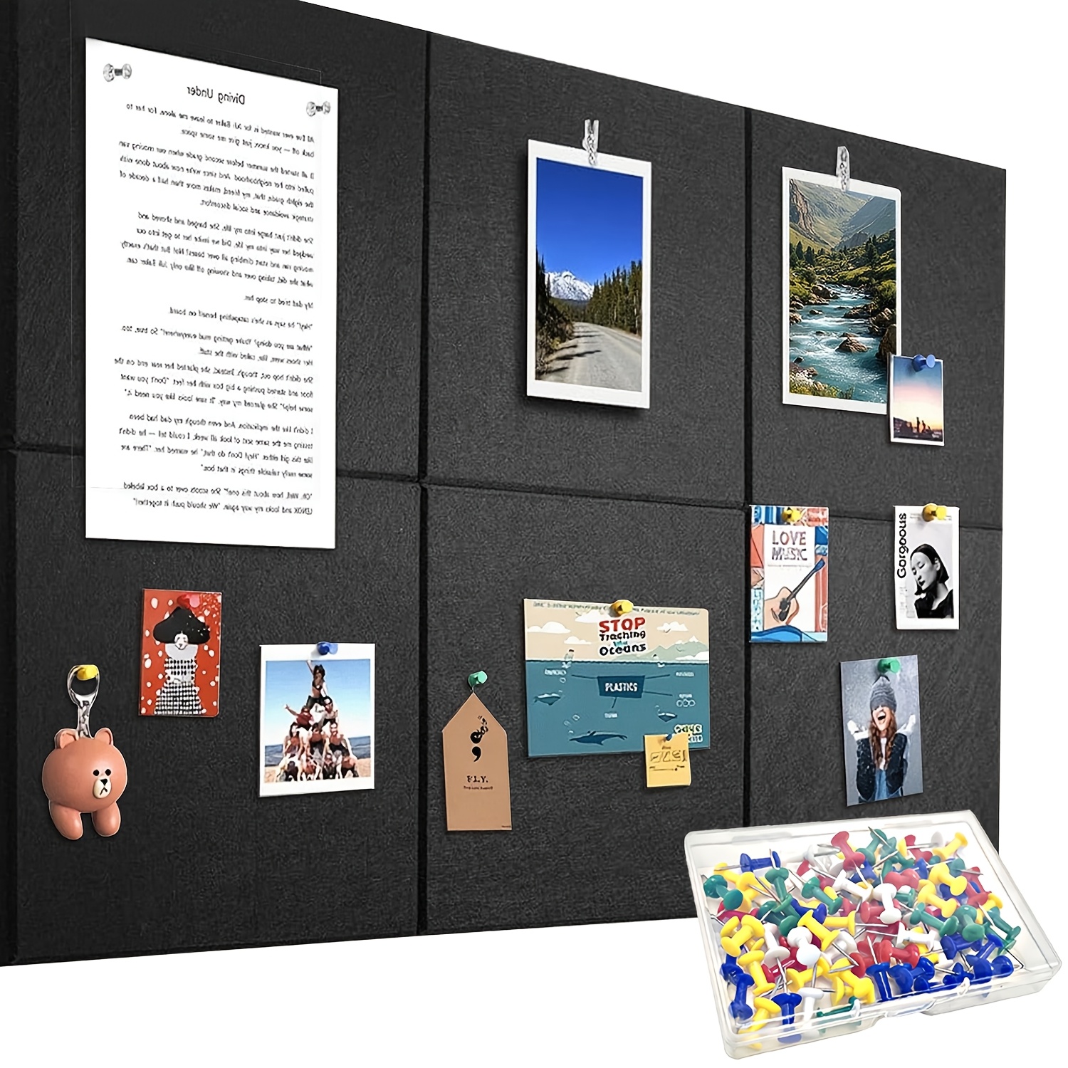 Large Cork Board Alternative, 30x24", 6pcs Of Felt Wall Tiles, Wall Decoration Bulletin Board, Suitable For Office/ Bedroom, Pin Board, Adhesive Board, Vision Board