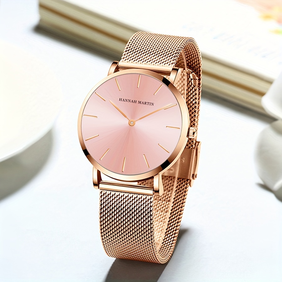 

Hannah Martin Romantic Pink Women's Watch Stainless Steel Mesh Fashion Simple Women's Quartz Watch