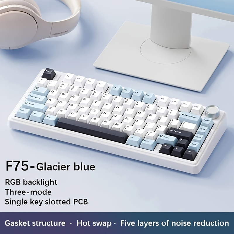 Image of Aula F75 2.4g Wireless Wired Gaming Mechanical Keyboard Rgb 75% Layout Oem Profile Gasket Structure, Hot-swappable Keyboard, Typing , Gaming Office Keyboard, Pc Universal, For Gifts