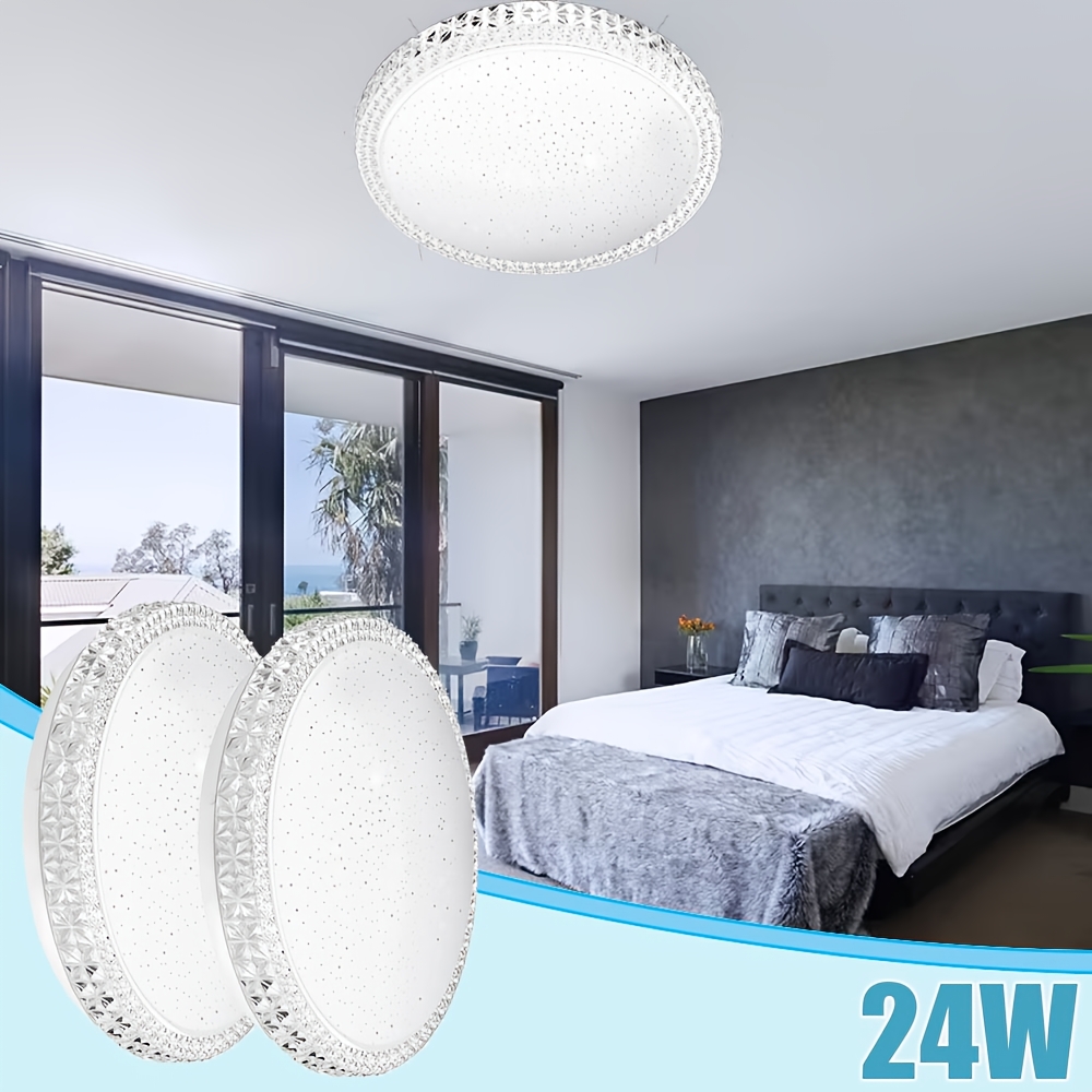 2pcs 24w Modern Led Ceiling Light Fixture, 6500k Daylight White, Mount With Acrylic Shade, Polished End, Switch Control, Hardwired For Kitchen, , Bedroom