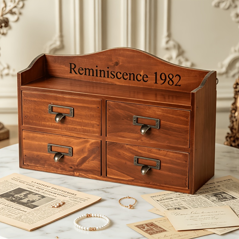 Vintage Wooden Four-Drawer Storage Cabinet for Jewelry & Cosmetics