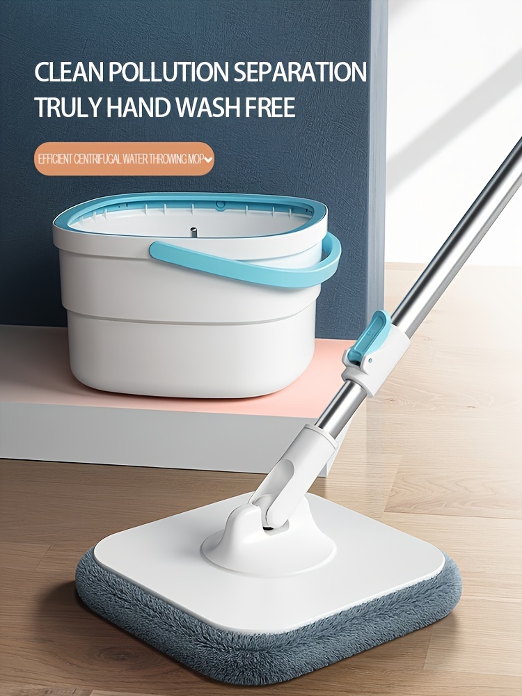 a set of household rotating mop and bucket set with 5 mop head replacement rags square   360 rotation hand washing dust mop sewage   dry and wet use suitable for hardwood floors tiles marble etc lazy mop very suitable for home kitchen bathroom floor must have for school details 5