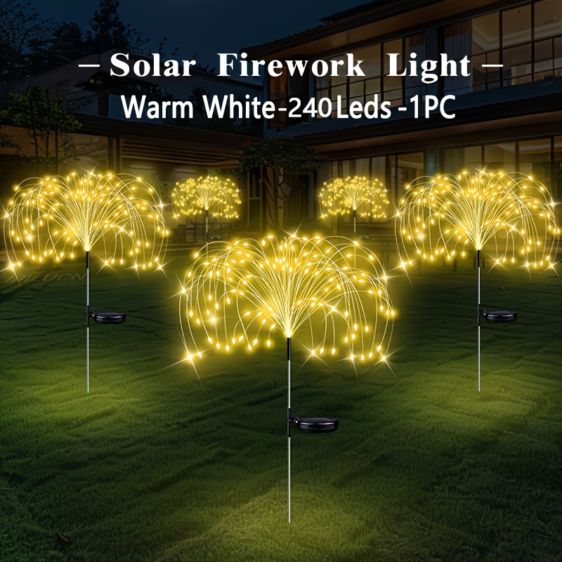 Image of 1pc 60/240/480pcs Led Solar Dandelion Firework Lights, 8 Lighting Ip65, With Installation Additions, Outdoor Garden Light | Shooting | Suitable For Flower Beds, Lawns, , Weddings
