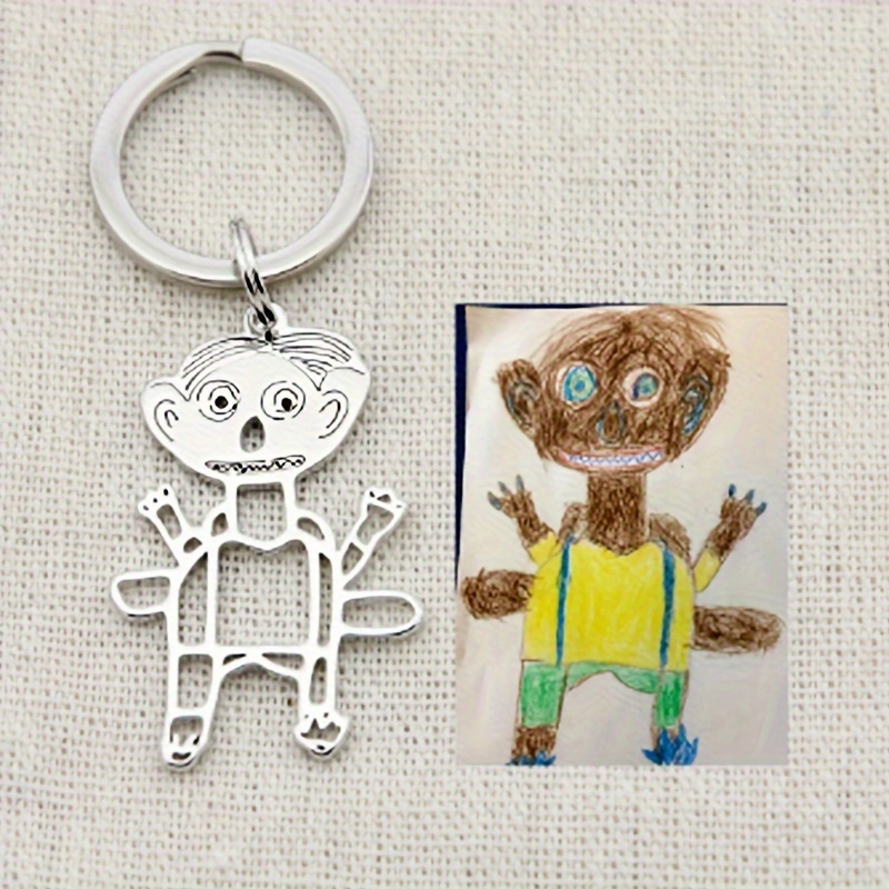 

1pc Customized Painting Stainless Steel Keychain, Fashion Classic Stainless Steel Round Keychain, Personalized Family Artwork Memorial Gift