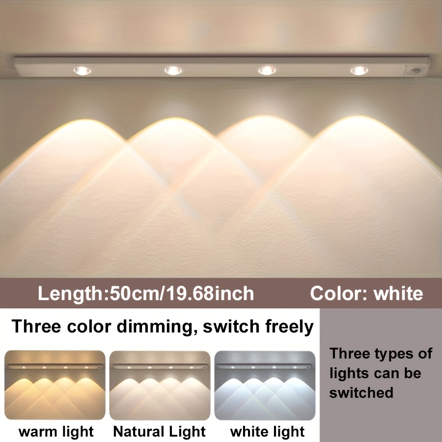 TEMU 1pc Intelligent Human Body Sensing Light, Sports Sensing Light, Strip Light With Small Night Light, Usb Rechargeable And Dimmable 3 Color Led