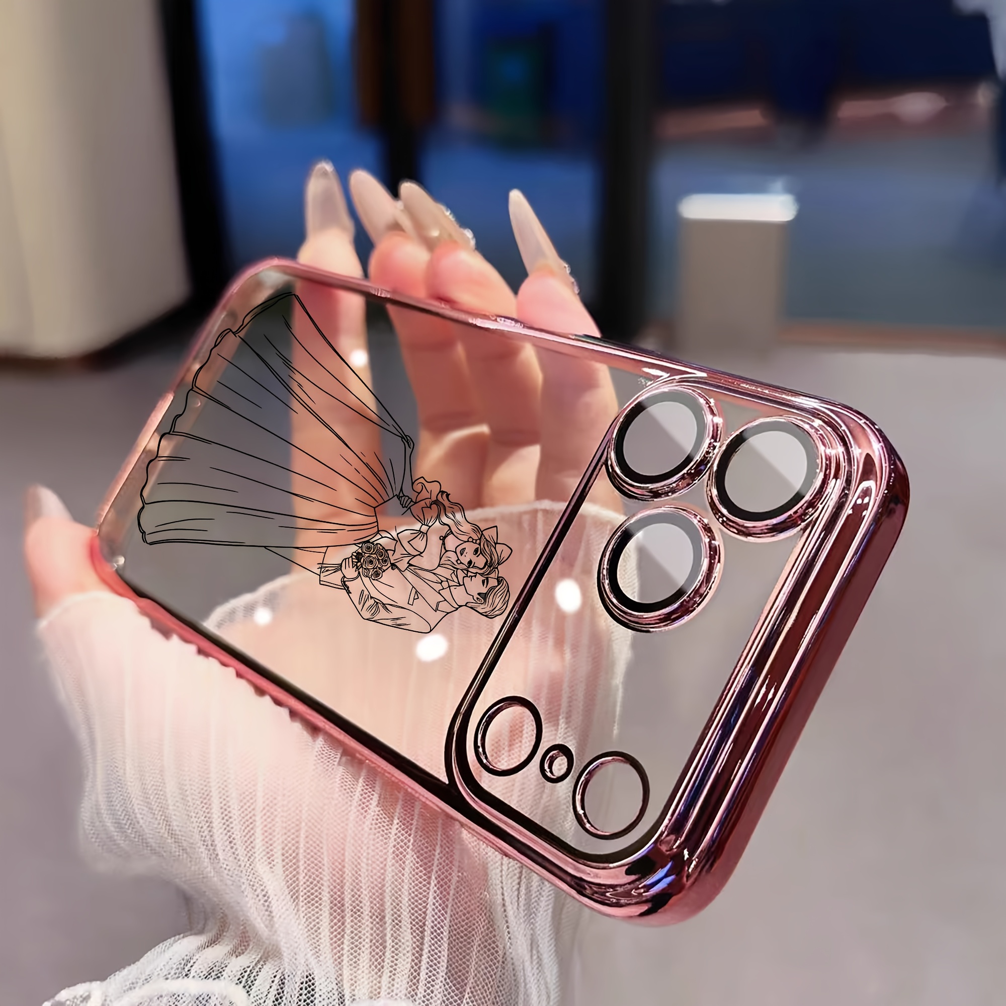 TEMU Phone Case: Electroplate Transparent Phone Case Customized Personalized Images Hand- For Families/couples/pets/ /personal Portraits Compatible