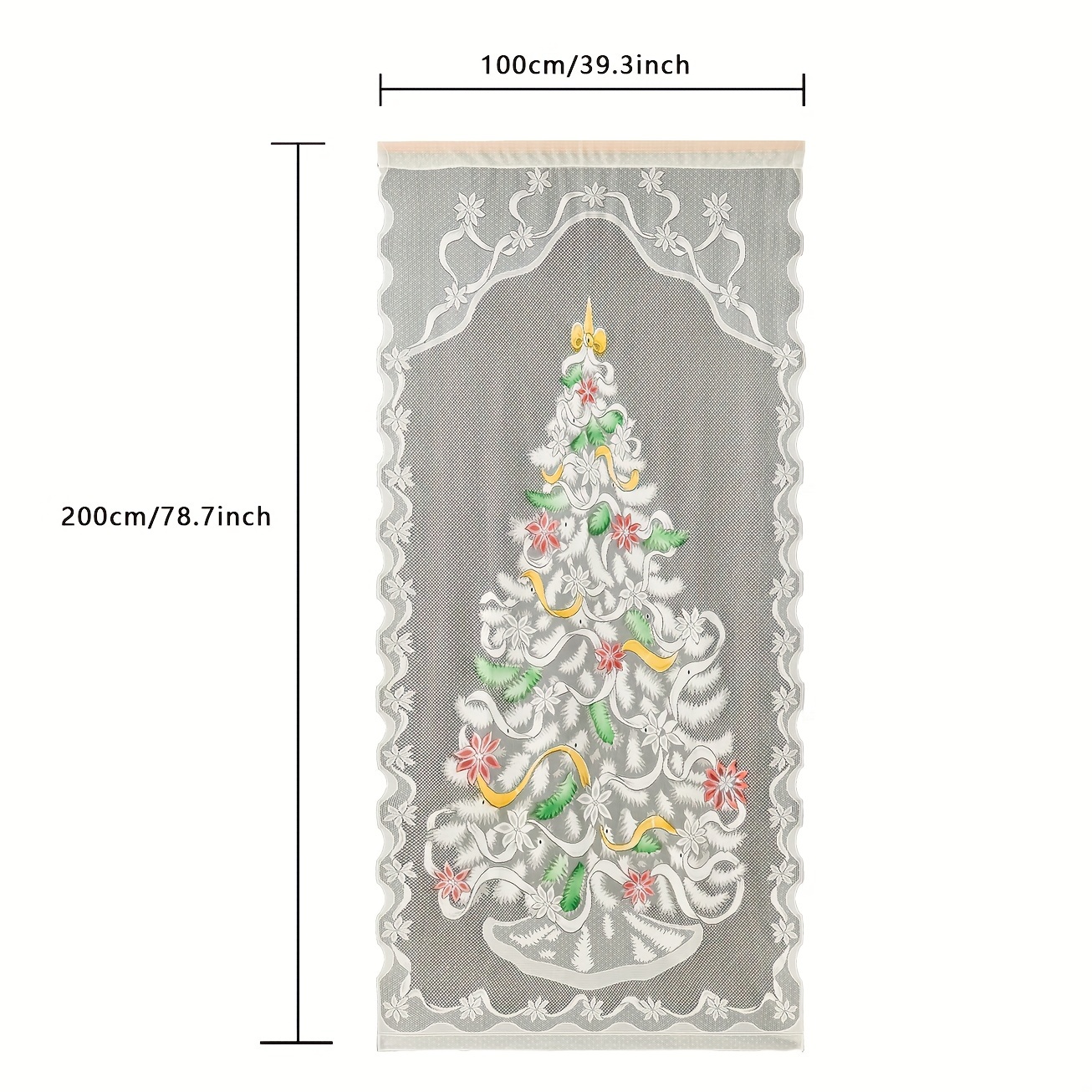 TEMU 1pc Christmas White Lace Pole Hanging Curtains Christmas Tree | Santa Claus | Snowman Pattern Home Decoration Door Curtain, Suitable For Living