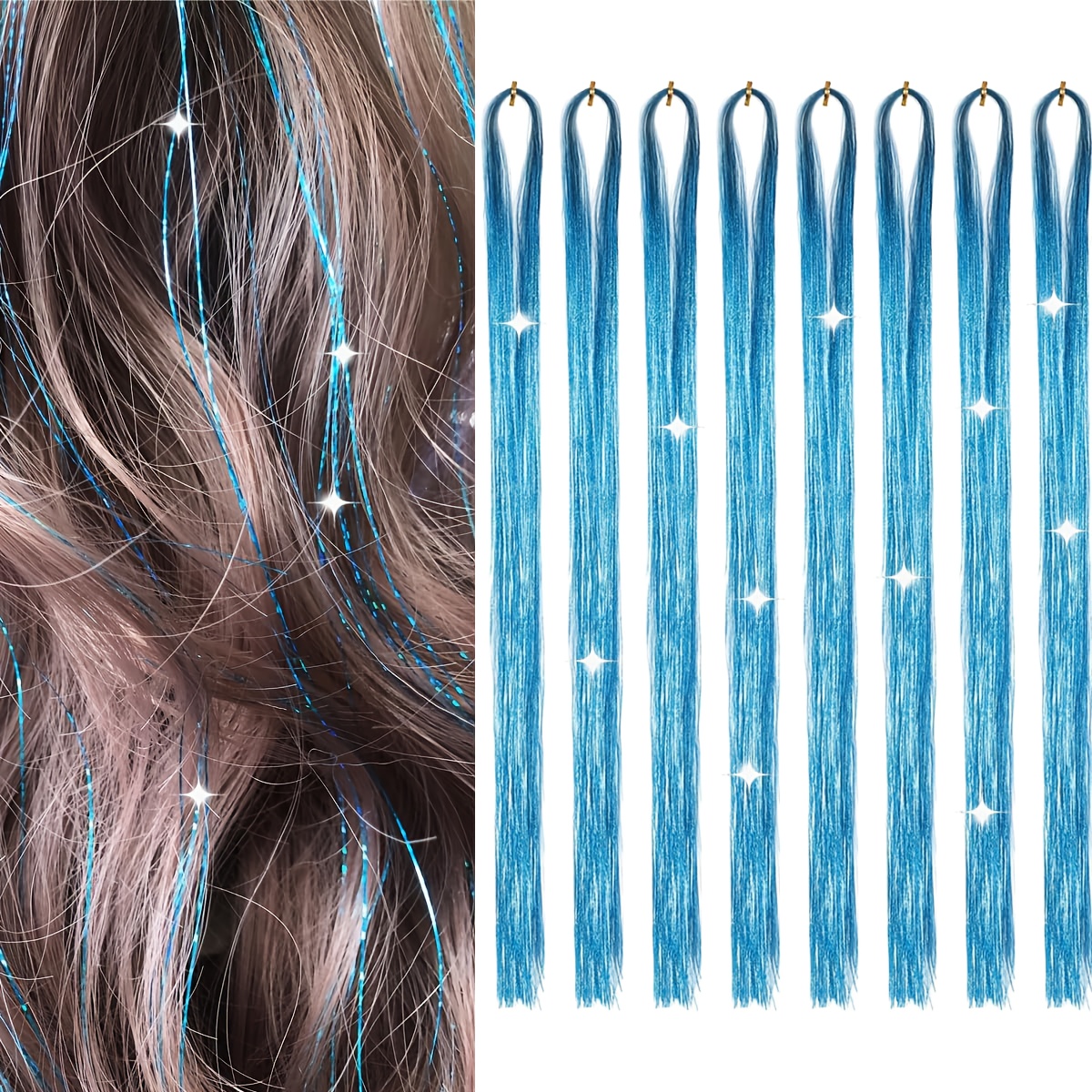 8pcs   glitter hair tinsel extensions - heat resistant, sparkling fairy hair accessories for women,   halloween & parties, party hair accessory | glittery hair extensions | heat resistant fiber, hair accessories Product details 3