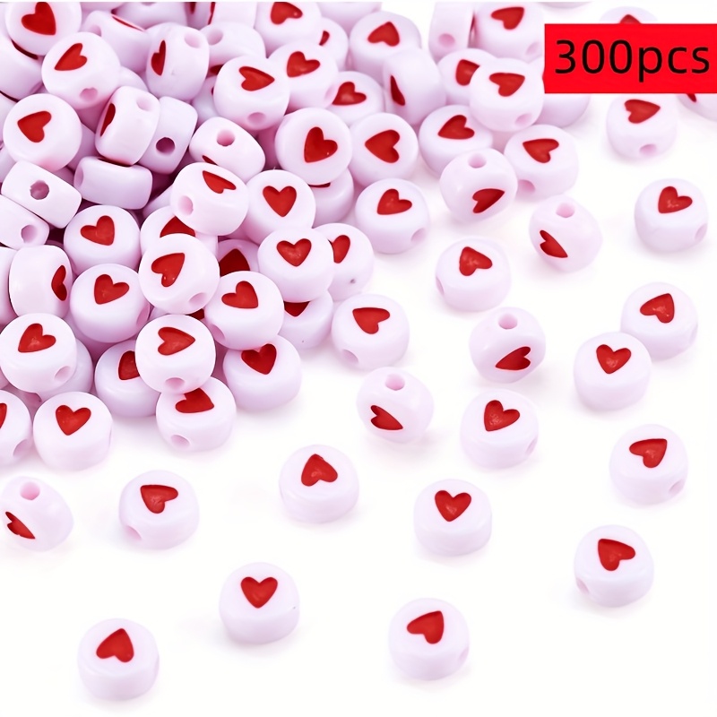 E-shop 300/600 Stück 4 x 7 mm Weiße Acryl Herzförmige Kleine Pferdeperlen Mini Rote Herz Buchstaben Perlen Schmuckherstellung Zubehör Schmuck,