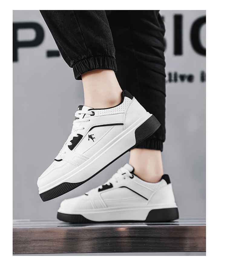 Trendy and Versatile Sports and Leisure Bread Board Shoes for Men | Autumn New Styles for Teenagers, Thick Soled Height Increasing White Shoes, Low Top, Fabric Upper, PVC Sole, Lace Closure, AOPLUS Brand