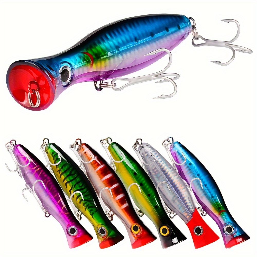 

6pcs Large Top Water Poppers Artificial Lure 3d Eyes With Hooks For Saltwater Surf Fishing Striped Bass