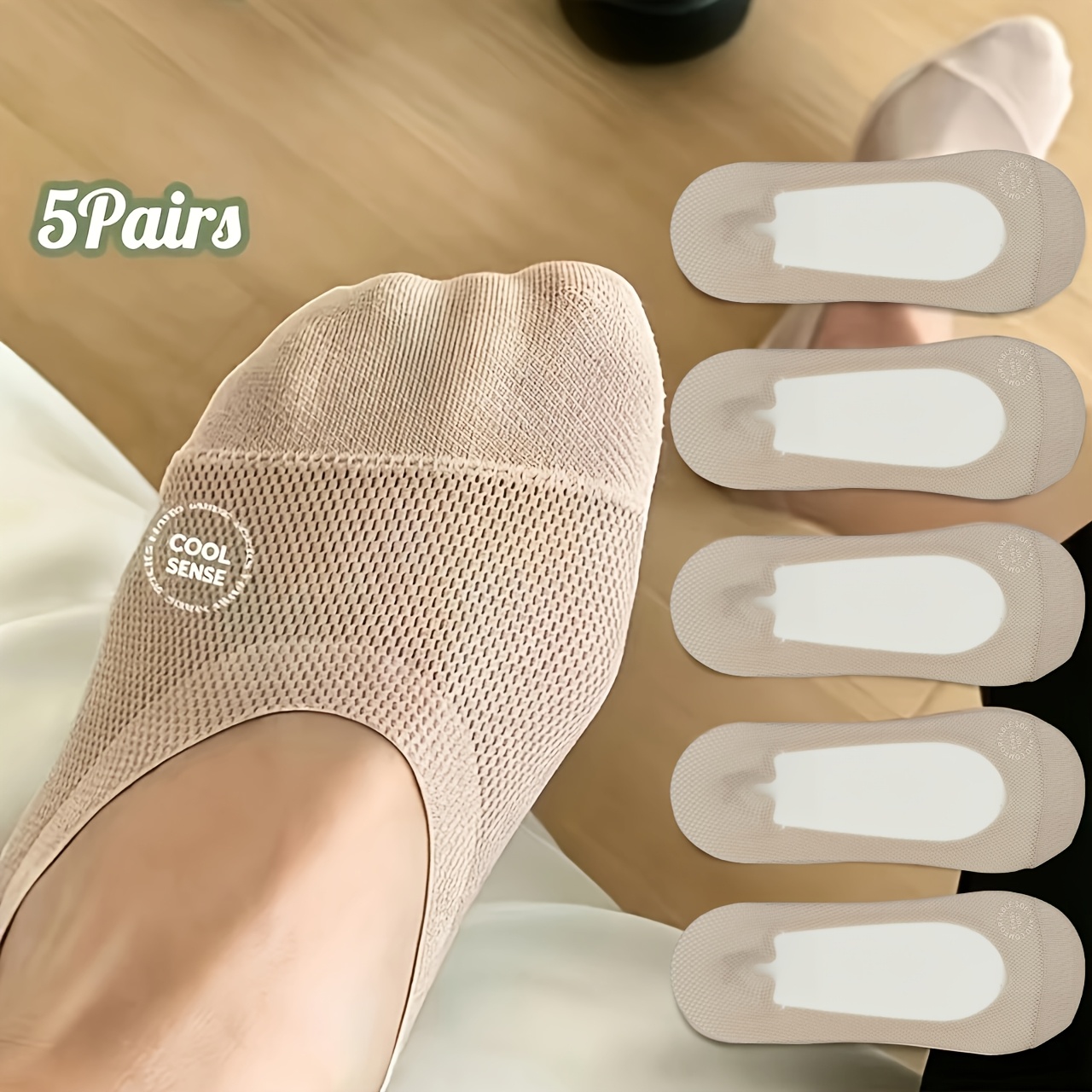 TEMU 5 Pairs Khaki Socks For Spring And Summer, High-quality Invisible And Breathable Mesh Fabric, Soft And Elastic, Sweat-absorbent And Non-slip