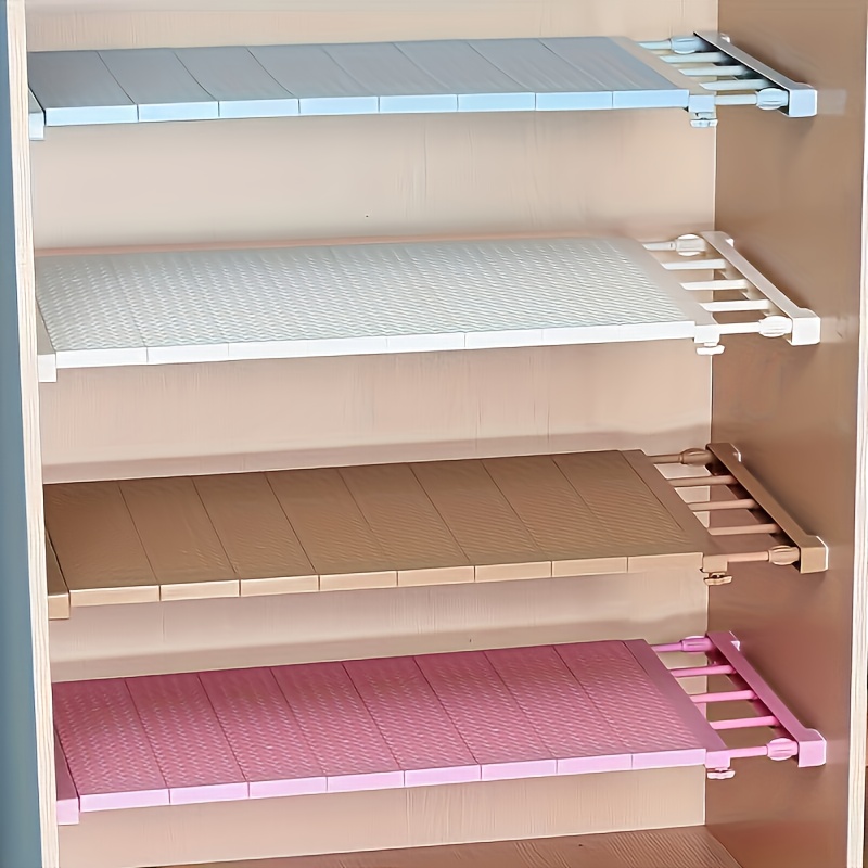 adjustable storage shelf 3pcs/set (1 divider, 2 retainers) - expandable for wardrobes, kitchens and bathrooms, space-saving design with durable plastic and hanging/telescopic mounting!   divider and shelf divider, shelf dividers 0