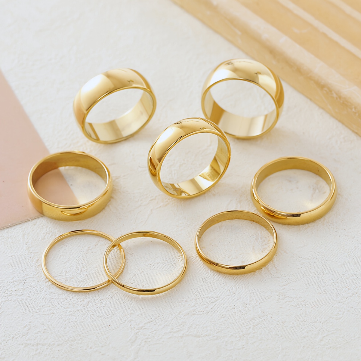 stackable ring set width 14k gold plated stainless steel Temu