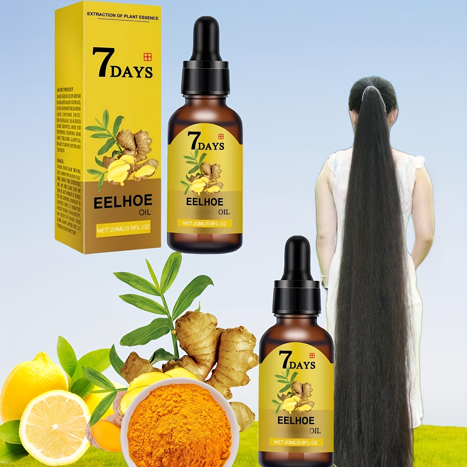 2pcs ginger hair serum 0 6 1fl oz ginger   oil 7 day ginger hair care essential serum for men and women   oil with plant based squalane suitable for all hair types