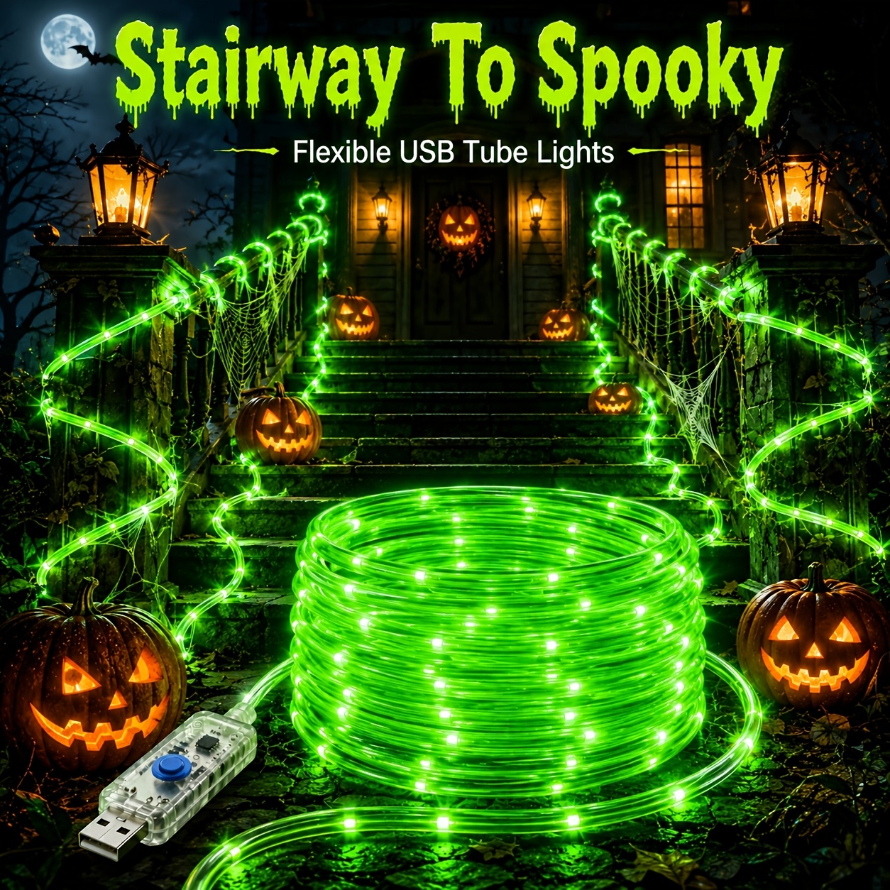 TEMU Green Outdoor Led Rope Lights, Usb Powered Flexible Tube Lights With 8 Lighting , 50/100/150/200led, 22/39/56/72ft, Ipx4 Indoor Outdoor String