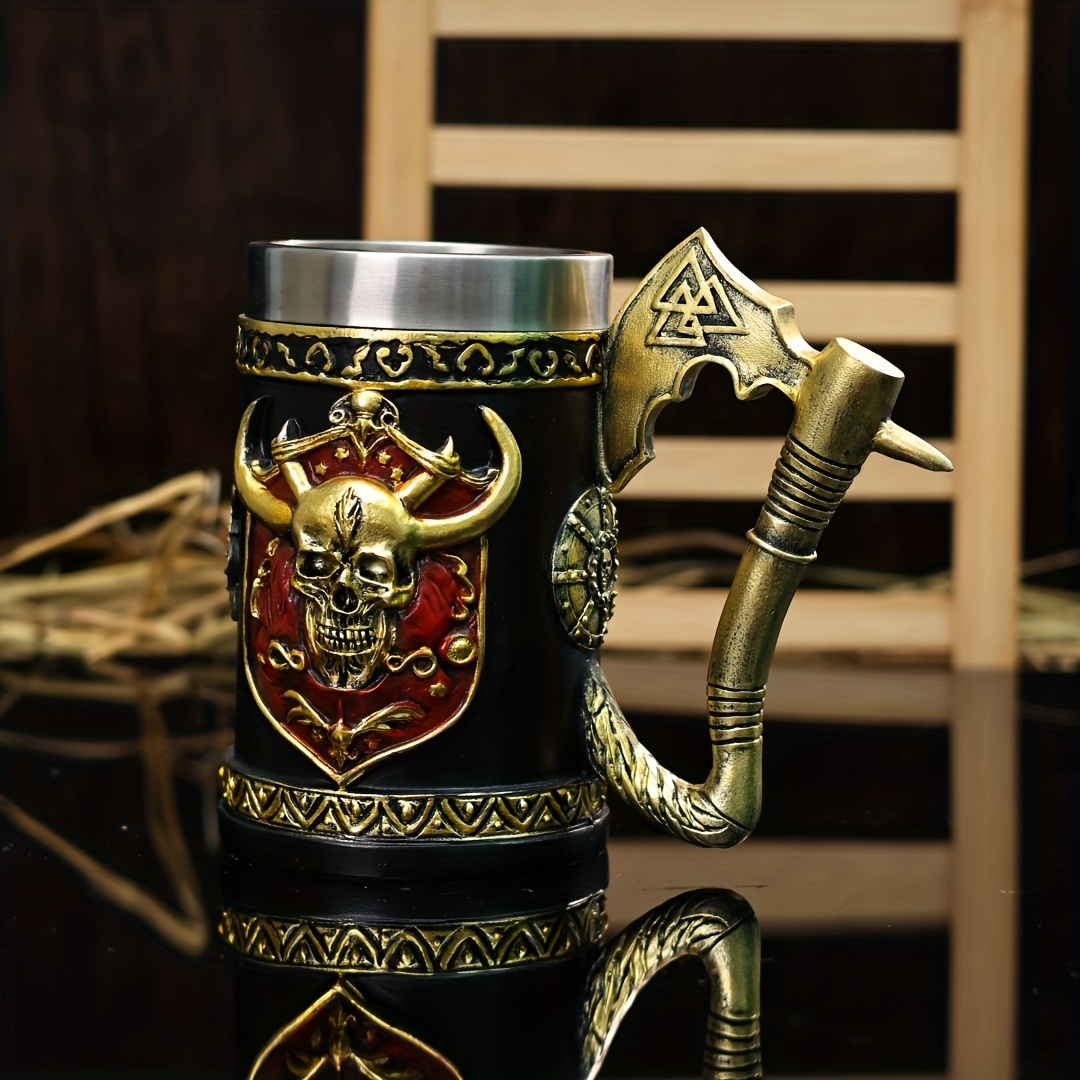 a large capacity 600ml beer glass european medieval viking pirate wine glass viking   coffee cup stainless steel water cup skull mark coffee cup halloween gift details 1