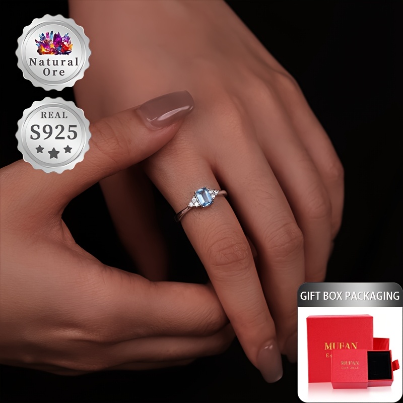 925 Silver Blue Topaz Adjustable Wedding Ring, Gift Box