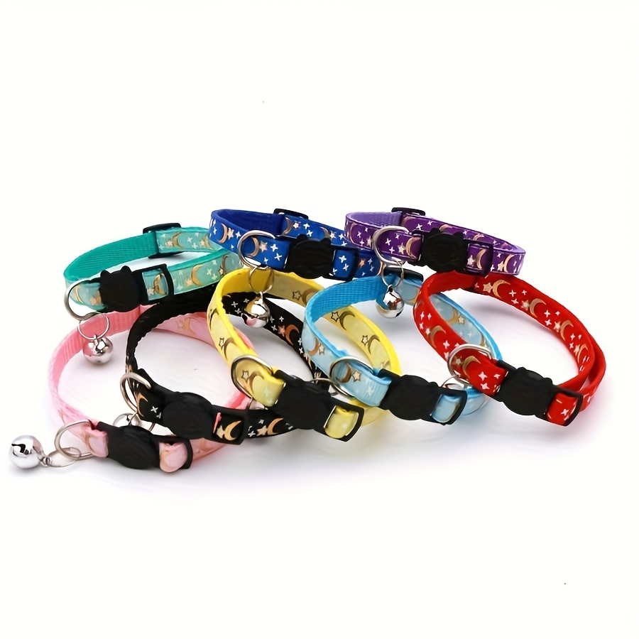 TEMU Lot de 5 pour animaux de compagnie avec motif et lune aléatoire et clochette, collier réglable pour chien avec boucle, accessoires pour animaux