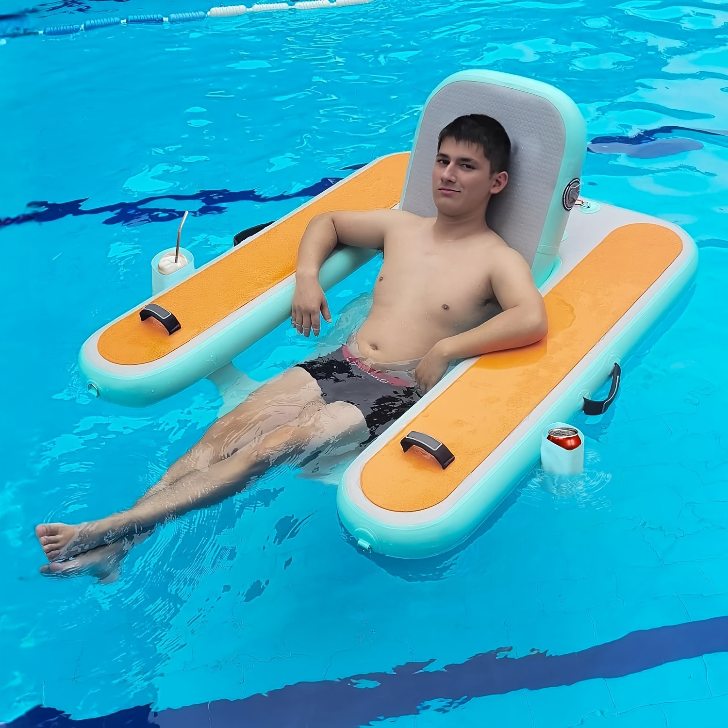FLOAYANT Inflatable Floating Chair, Pool Float Lounge For Adults, Chair Floats With Cup Holder, Swimming Pool Water Floating Chair, Inflatable Lounge