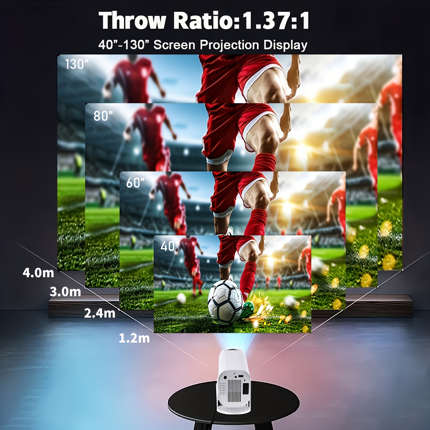 Projecteur intelligent sans fil | Prend en charge le décodage 4K, résolution locale 1280*720p, Android 11, angle de projection 180°, idéal pour le cinéma maison, les films sur le mur, la visualisation par téléphone ou la télévision