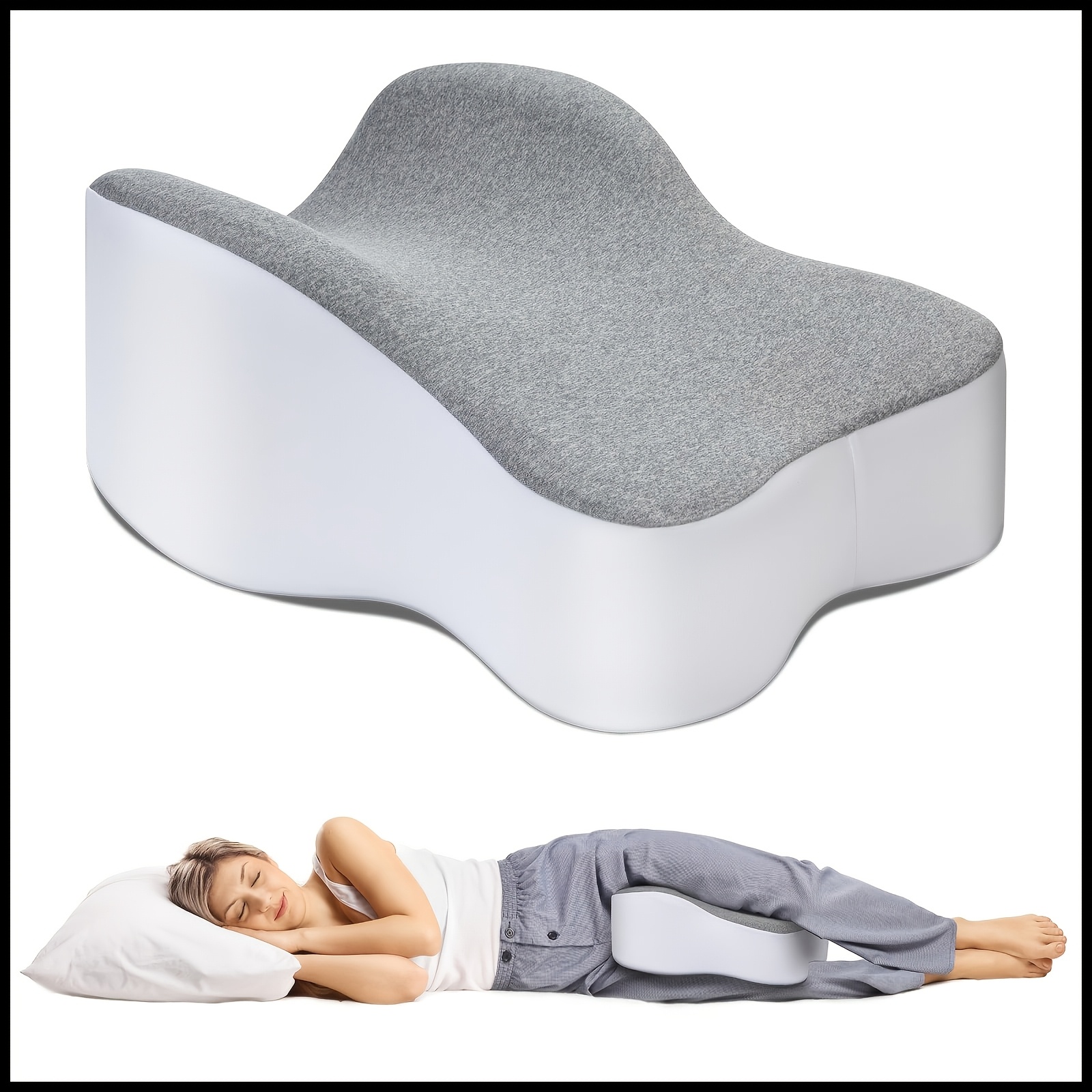TEMU Memory Foam Knee Pillow For Side Sleepers, Leg Cushion, Keeps Knees Separated For Neutral Alignment, Washable Breathable Cooling Cover, Ideal