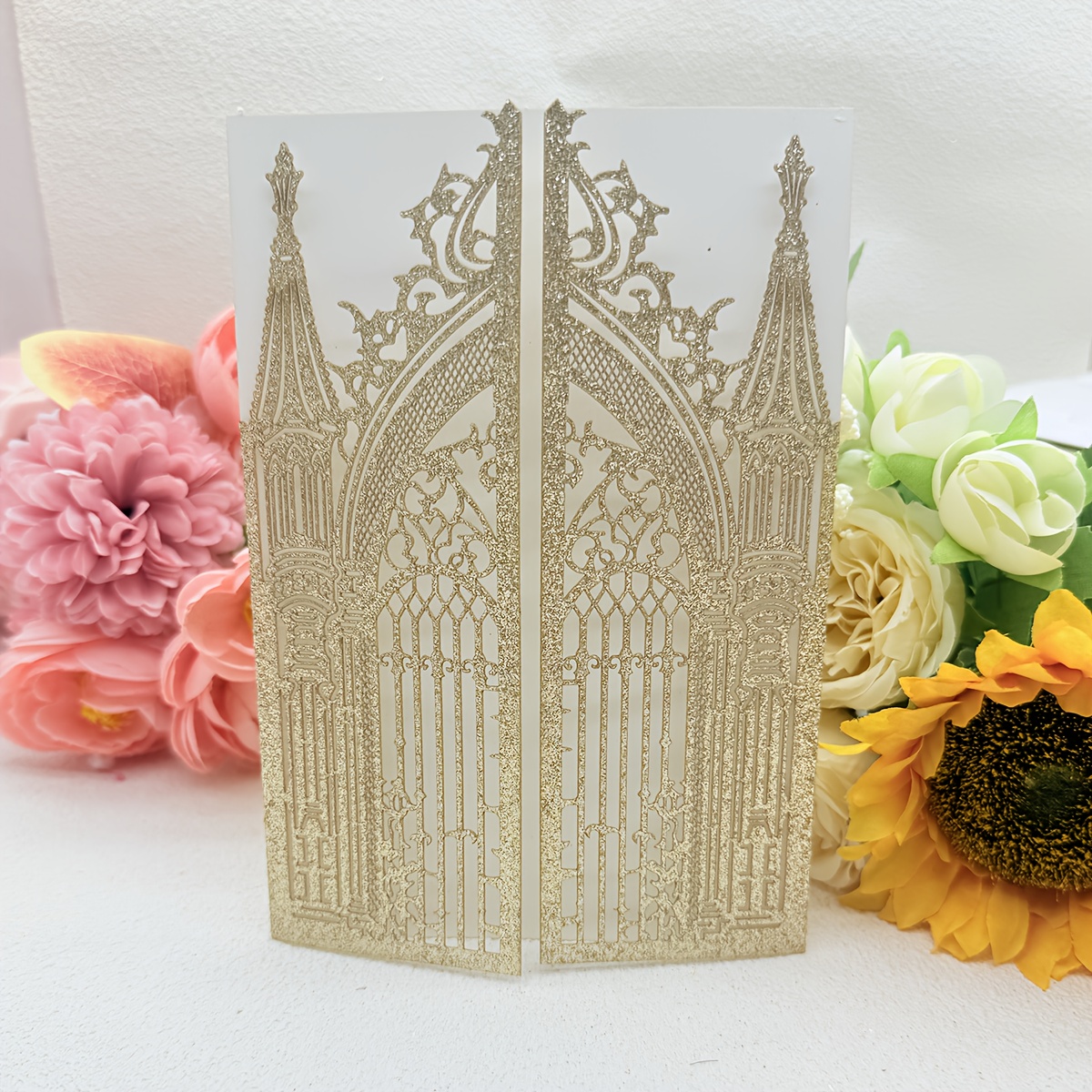 TEMU 15pcs Sparkling Laser-cut Castle-shaped Invitations, Adult Ceremony Invitations, Sweet Invitations, Wedding Invitations, Bridal Shower