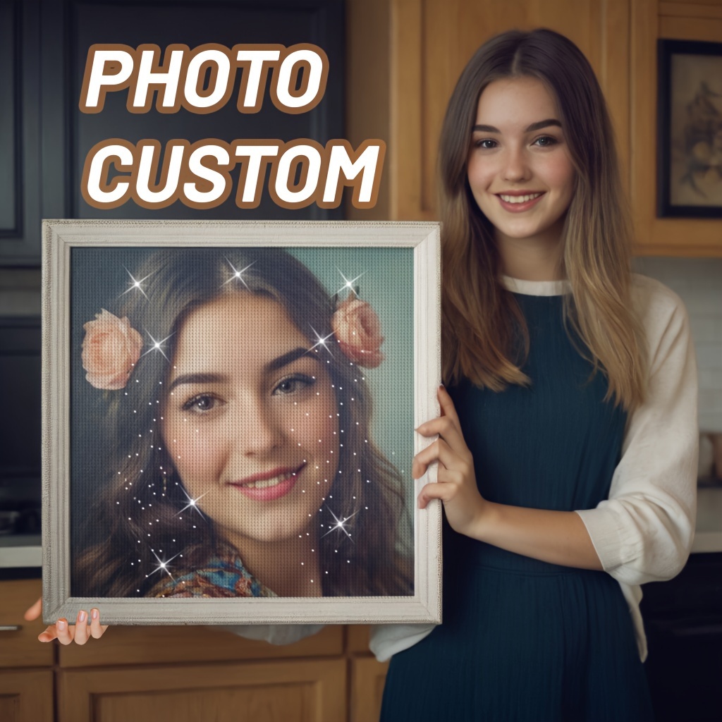 

Custom Diamond Art Kit - 5d Personalized Photo Diamond Painting By Numbers, Round Abs Diamonds With Complete Diy Tools Set, Unique Gift For Family, Parents, Pet, Loved 1 - 40x40cm