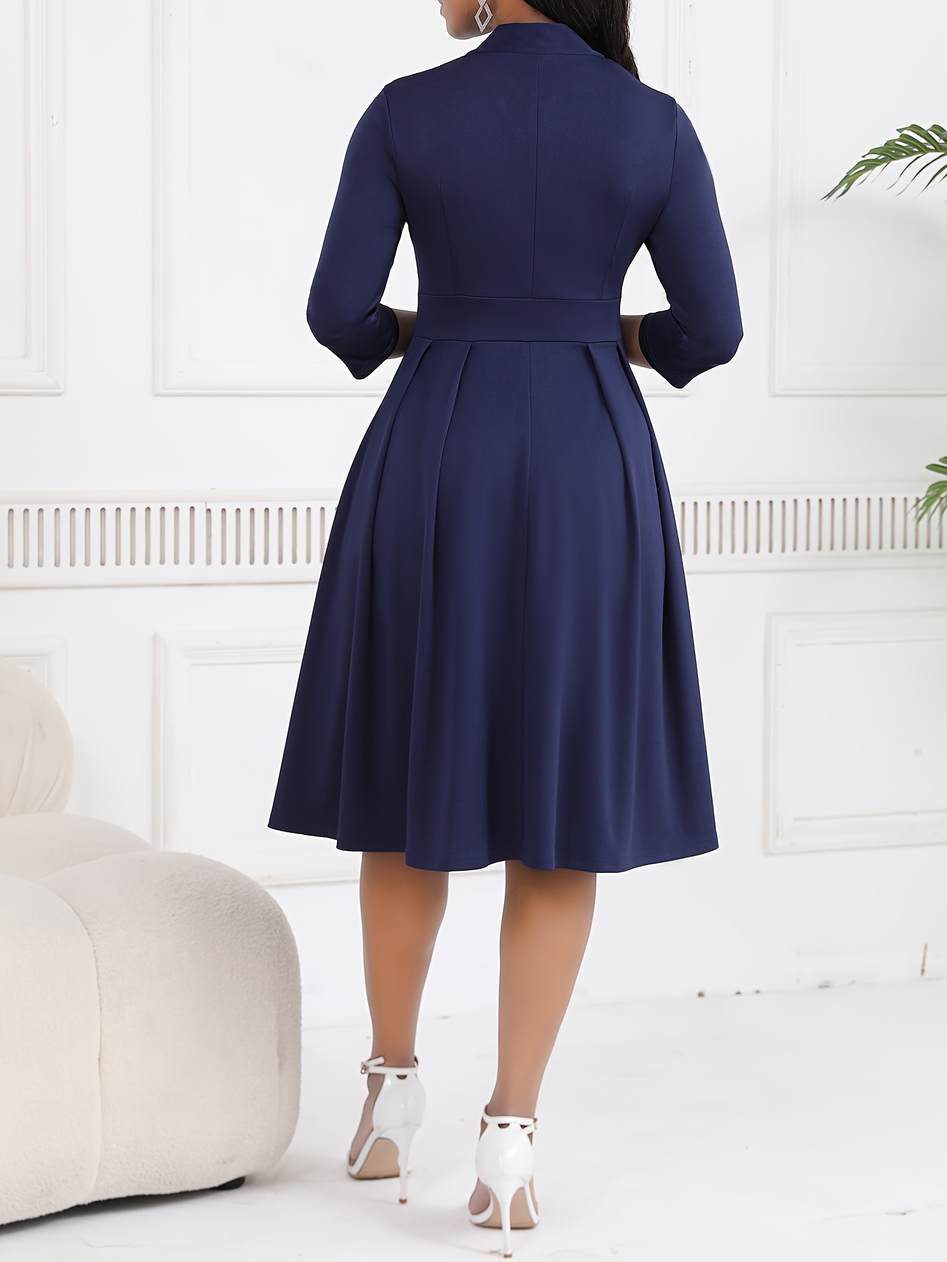Elegant And Stylish Women'S Dress, Fitted And, Solid Color, Model WJ292