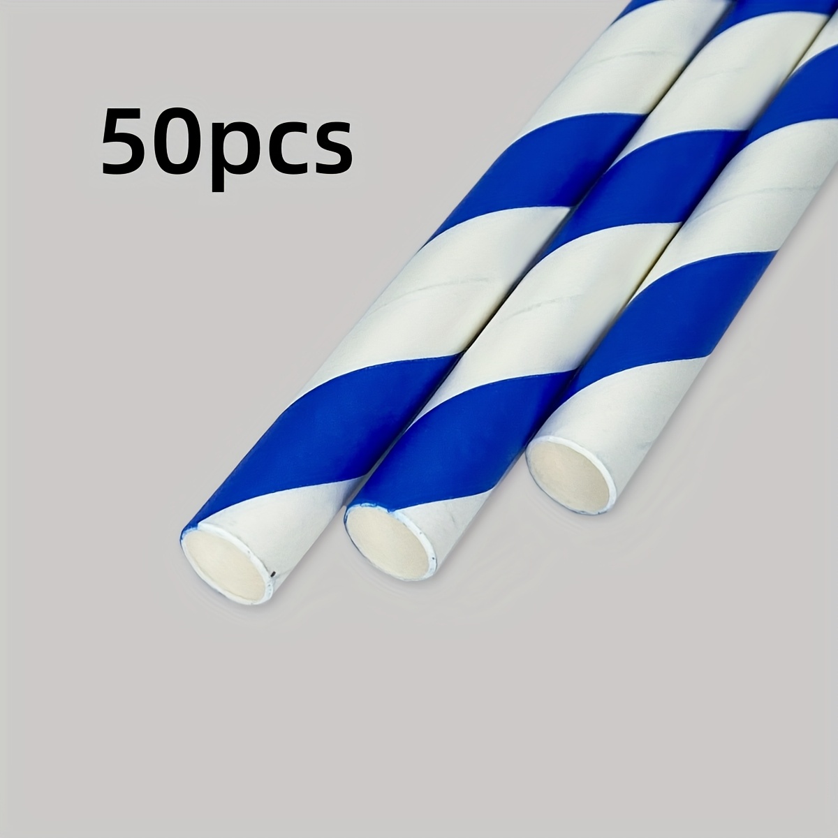 Image of 50pcs Blue Striped Swab Paper Straws, Size 10x300mm, Very Suitable For Candy Dessert Candy Making, Birthday Gift, Valentine's Day Gift