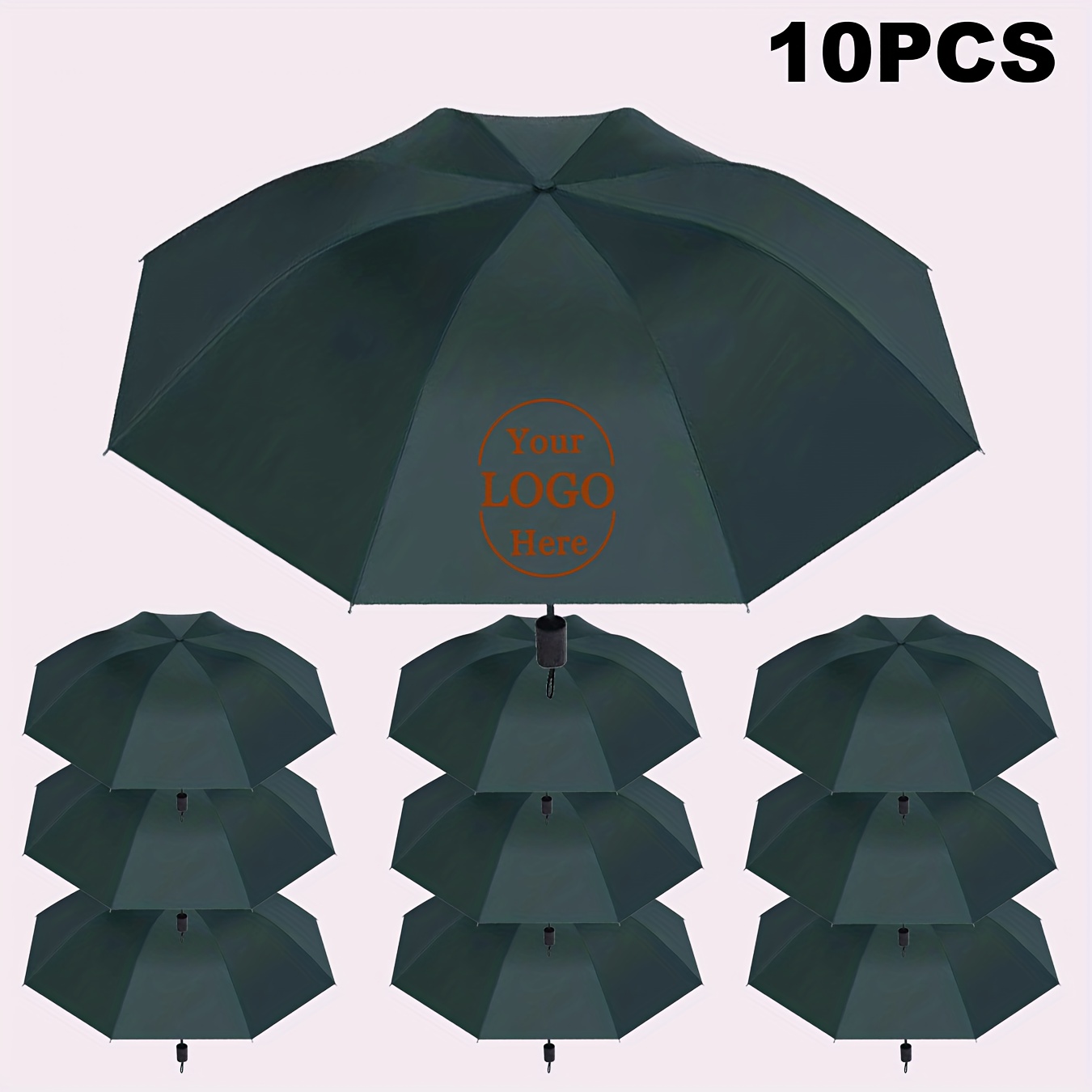 TEMU 10pcs Personalized Custom Logo, , Gift, Casual Fashion Commemorative Present, 8-rib Folding Umbrella, Manual Operation, Durable Sunshade Fabric,