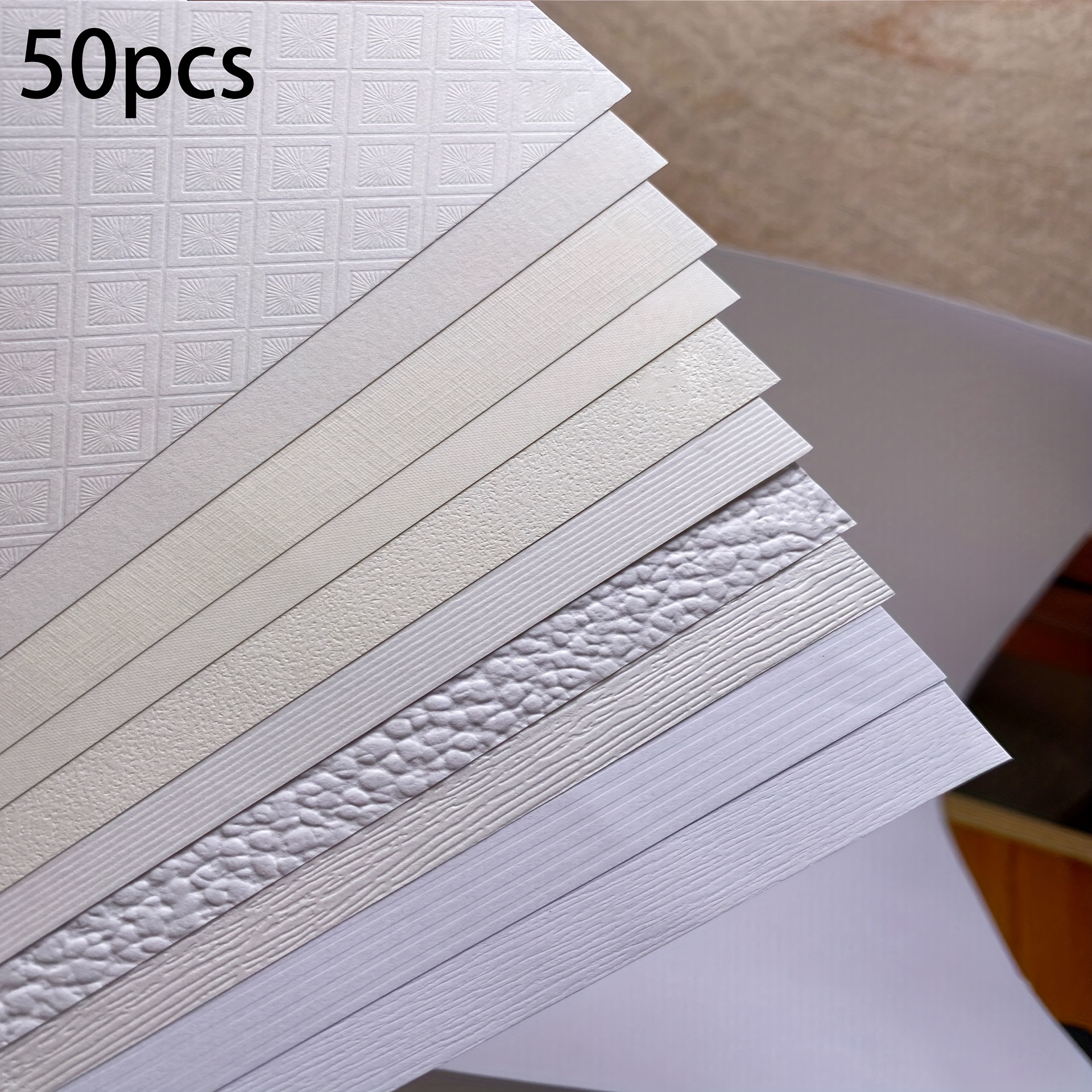 

50-piece Textured - Premium Patterned Paper, A4 Size For Invitations, Cover Sheets, And Crafting - Pack With White, , And Ivory Tones