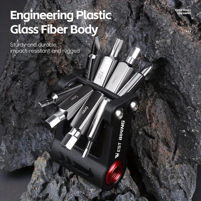   kit doutils de réparation de vélo   robuste 9-en-1 avec tête de gonflage co2 et pompe portable - boîte à outils pliable et compacte avec tournevis 9-en-1, clés allen, outils en plastique et en métal - idéal pour vélos de route, de montagne et hybrides Détails du produit 2