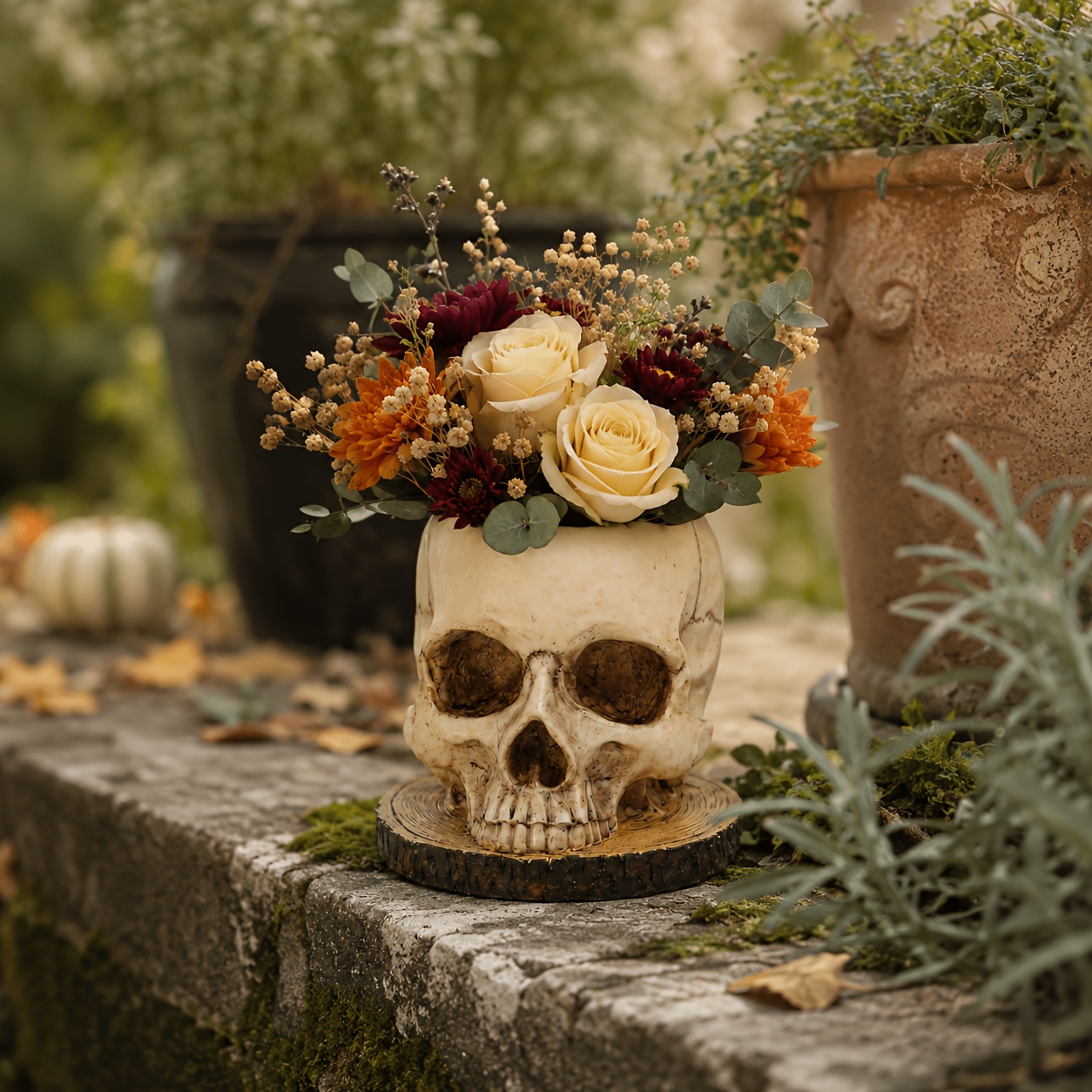 Image of Waterproof Resin Planter - Gothic Retro Rectangular Flower Pot Suitable For Indoor/outdoor, Resin Plant Pot For, , Herbs, Flowers, Perfect For Halloween & Decor, Vintage Gothic Decoration