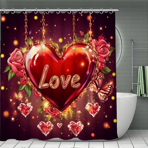 1 3 4pcs curtain set red bathroom decor accessories with bath mat u shaped mat toilet lid cover 12 hooks 180x180cm curtain decor bathroom accessories