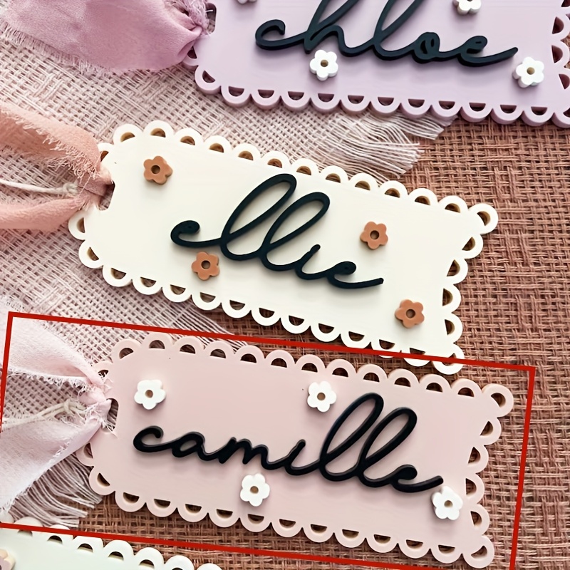 TEMU 1pc Elegant Acrylic Custom Name Tag - Personalized Double-layer Design With Pastel Colors & Lace Trim, Durable Acrylic Material For Christmas,