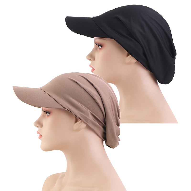 TEMU 2pcs Set: Women's Peaked Cap With Brim, Headscarf Hat, Hair Cap, Women's Baseball Cap, Sun Hat