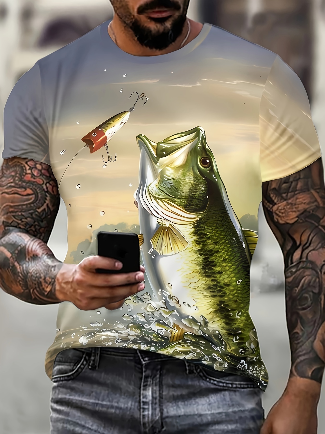 Fishing 3d Print T shirt Men's Casual Street Style Stretch - Temu