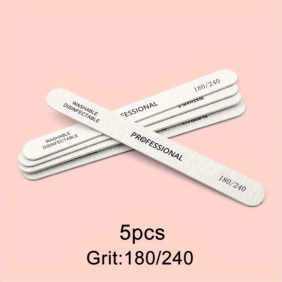 Image of Set Of 5 Nail Files With 100, 180, And 240 Grit On Sides, Washable And Reusable Emery Boards, Perfect For At Home Or In Salons