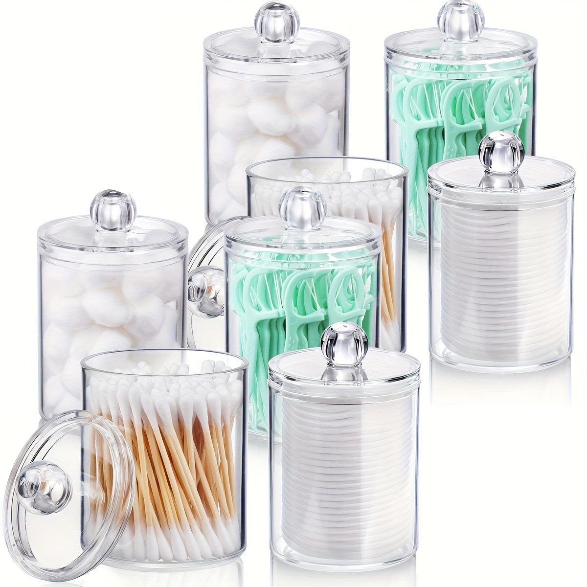 

8 Clear Plastic Toothpick Holder, Cotton Swab Holder Bathroom Container, Cosmetic Dispenser, Cute Organizer, Apothecary Pill Jar For Organization And Storage