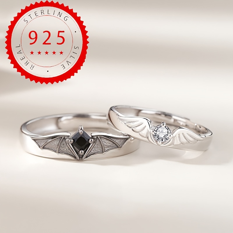 Image of 1 Pair Of S925 925 Easy Couple Rings Inlaid With Synthetic Synthetic Synthetic Synthetic Zircon​​ Men And Women High Quality Jewelry Proposal Gift Wearing About 6.6 Grams