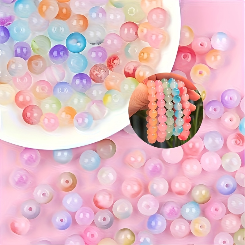 TEMU 80 cuentas acrílicas de agujero con degradado de color resaltado, perlas redondas surtidas para pulseras, collares, manualidades, fabricación de