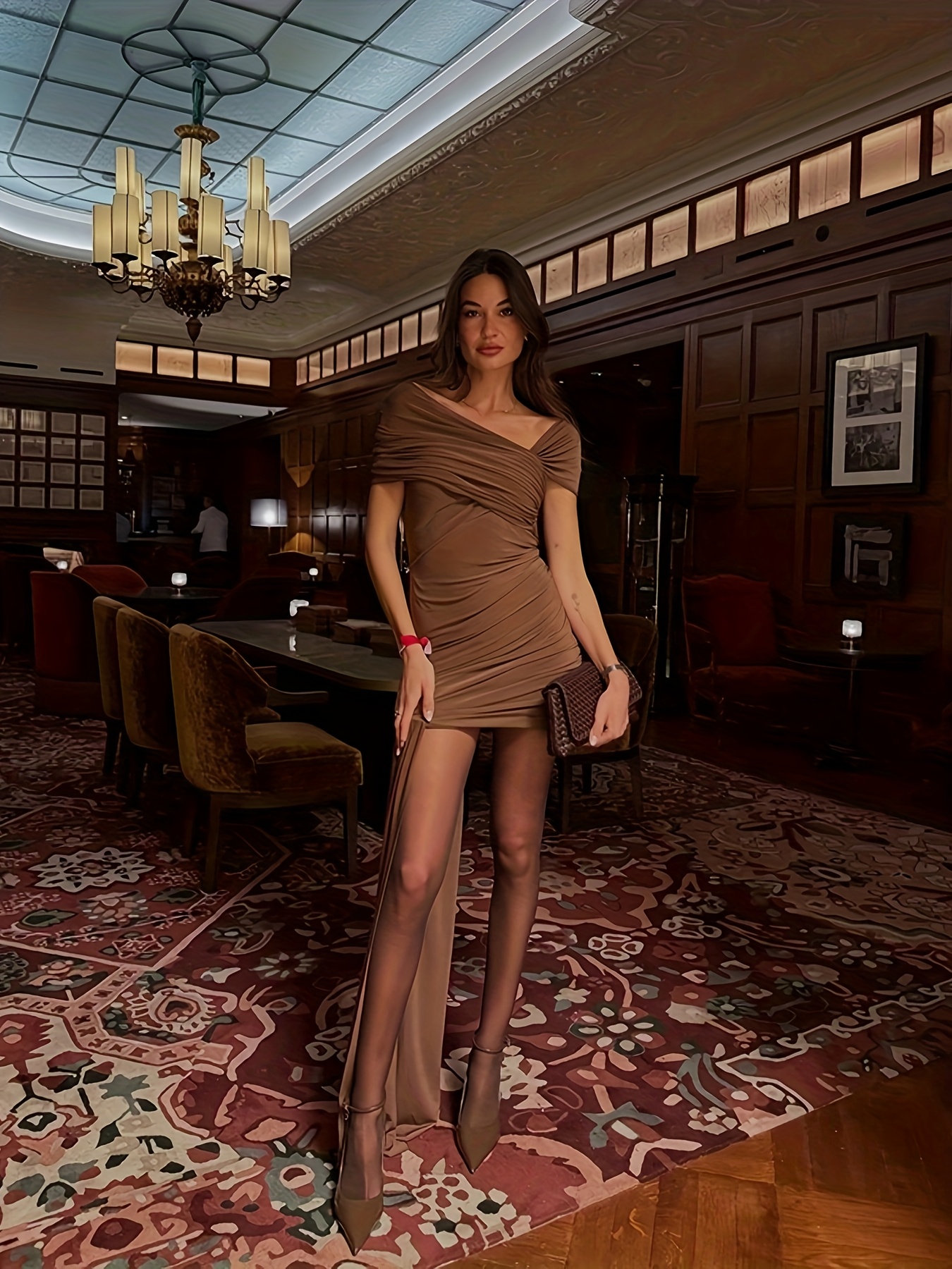 brown party dress sold on Temu Mexico