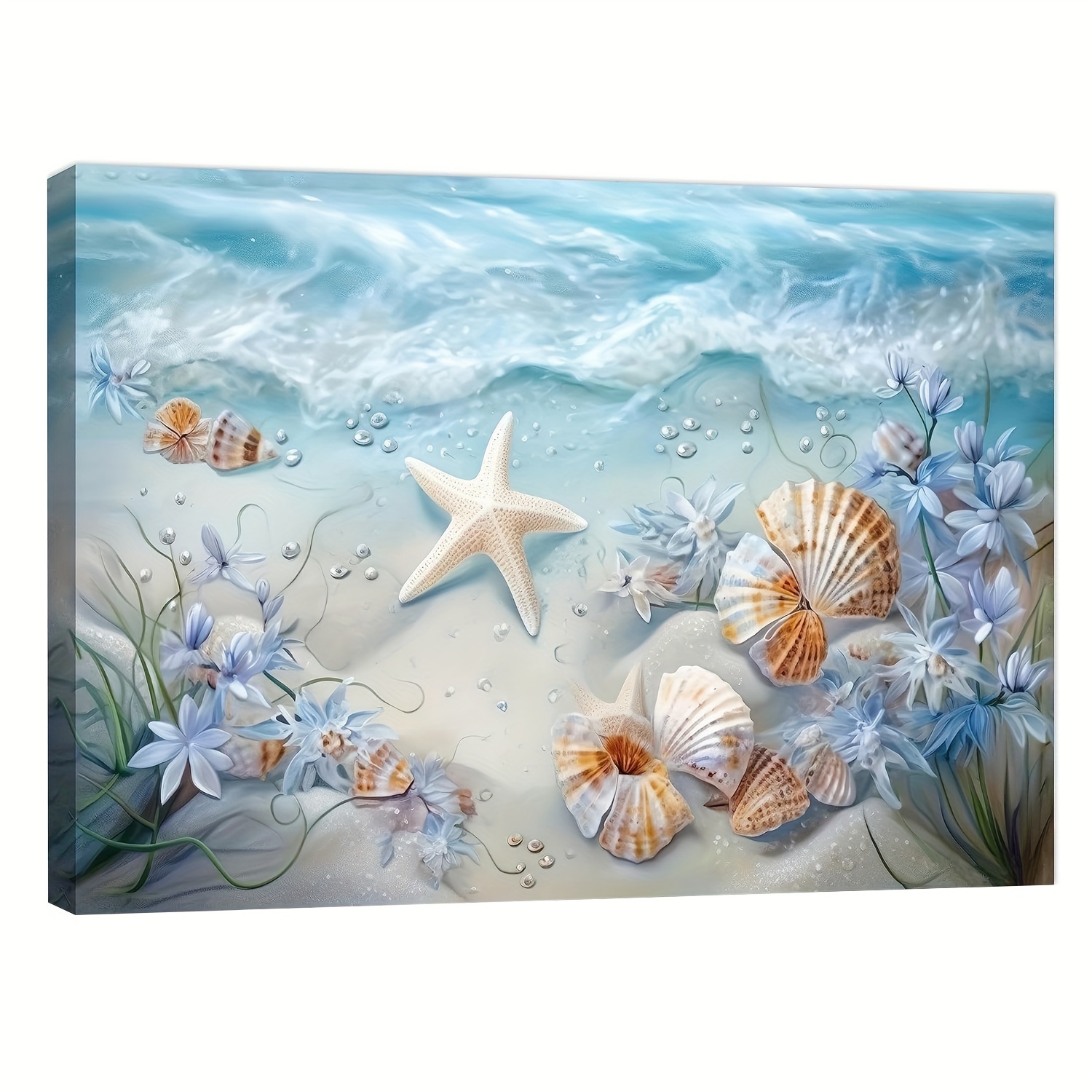 

1pc, Beach Shell Bathroom Wall Art Coast Flower Pictures Wall Decoration Flowers Starfish Canvas Print Modern Home Decoration Artwork Bedroom Living Room Office 12 X 16 Inch Frameless