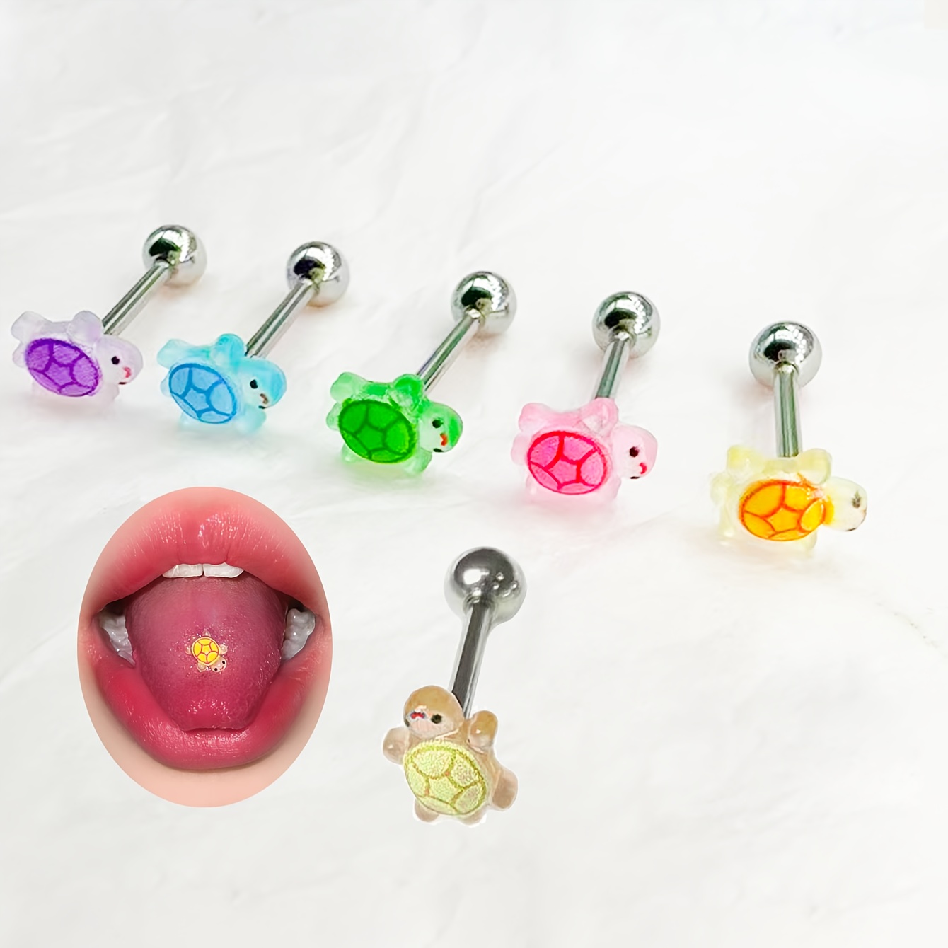Glow-In-The-Dark Sea Turtle Tongue Rings, Cute Punk Style