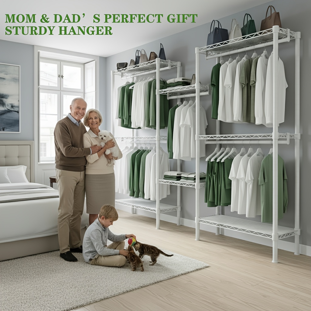 Image of Heavy Duty Metal Clothing Rack, 920lbs Capacity, 8-tier Modular Design With 5 Hanging Rods, Garment Rack For Home, Laundry Room, Retail Store, Gift For Parents & Family (180cm X 45cm X 196cm)
